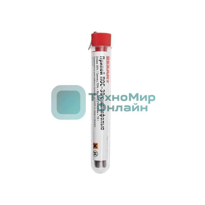 Припой с канифолью ПОС-30 Rexant, 10 г, Ø1.0 мм, (олово 30%, свинец 70%), колба