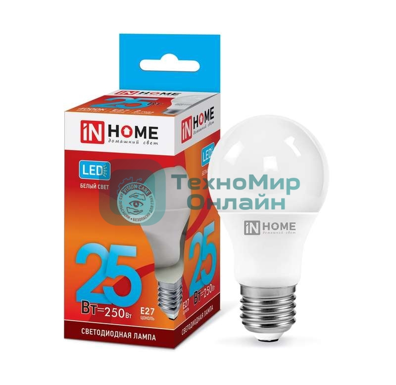 Лампа светодиодная IN HOME LED-A65-VC 25Вт 230В E27 4000К 2250лм 4690612024080