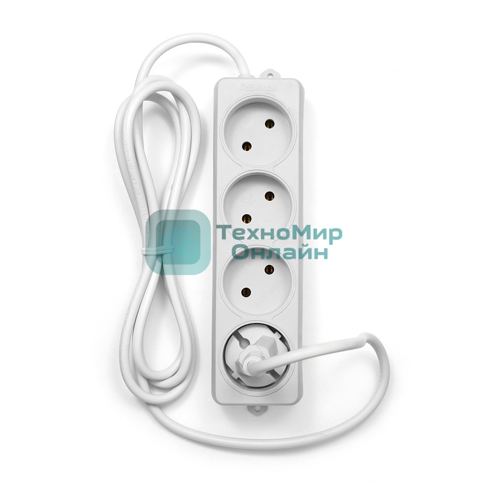 Удлинитель Гарнизон EL-NL4-W-2, 4 розетки допустимый ток 10А, длина 2 м.