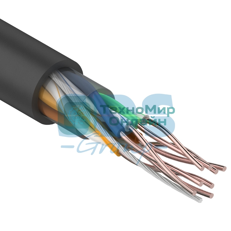 Кабель UTP Rexant 4PR 24AWG, CU (медь), cat.5e, 100 МГц, PE, черный, OUTDOOR, бухта 100 м