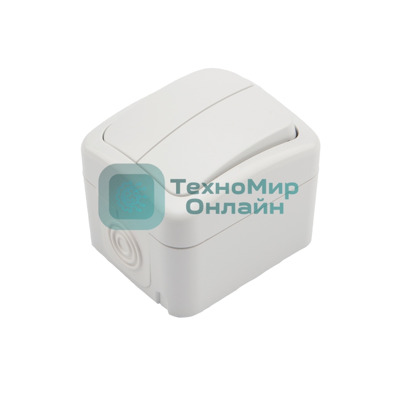 Выключатель двухклавишный Kranz Mini OG открытой установки, IP54 белый