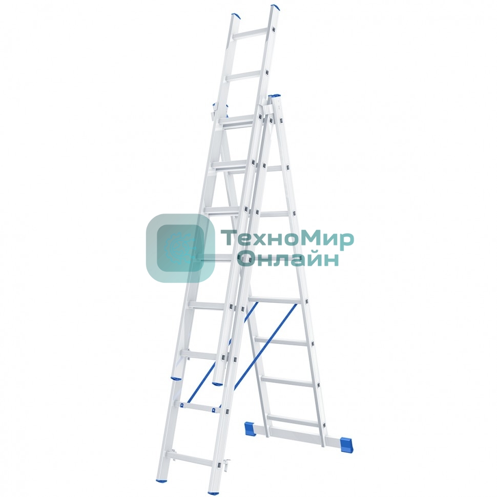 Лестница Сибртех, 3 х 8 ступеней, алюминиевая, трехсекционная