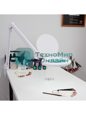 Лупа на струбцине Rexant, круглая, 5D, с подсветкой 72 SMD, сенсорный регулятор яркости, белая