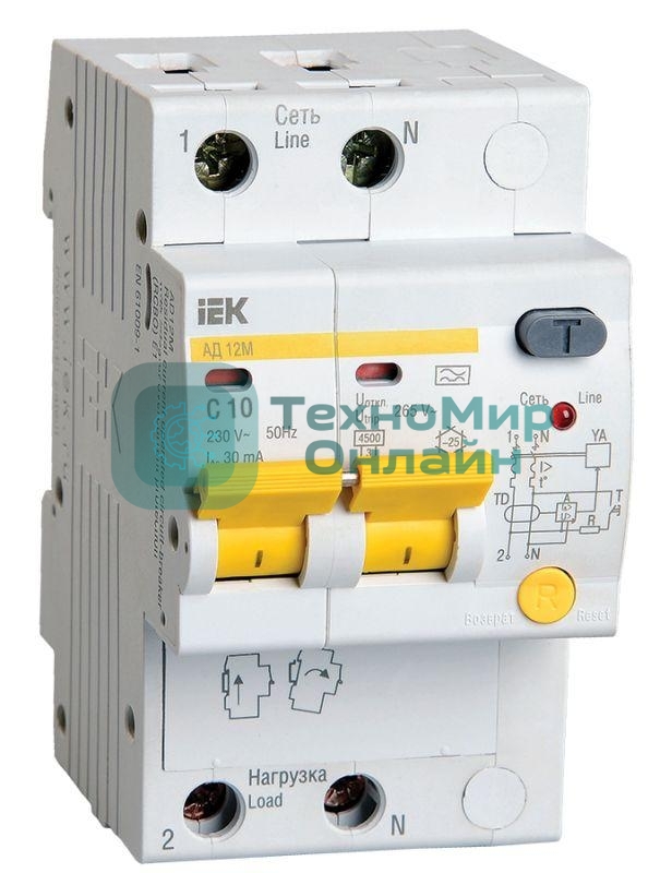Выключатель автоматический дифференциального тока IEK MAD12-2-010-C-030 АД12М 2Р С10 30мА IEK