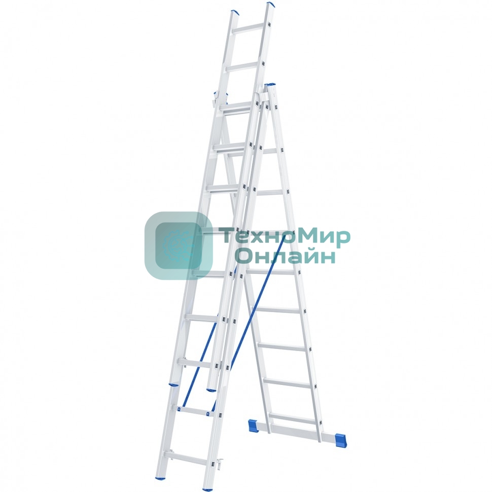 Лестница Сибртех, 3 х 9 ступеней, алюминиевая, трехсекционная
