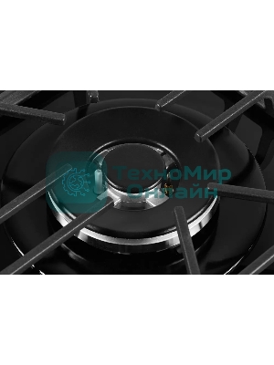 Газовая варочная панель Kuppersberg FG 62 B Газовая варочная панель, закаленное стекло, ширина 60 см, 4 газовые конфорки, WOK конфорка(3,8 кВт), автоподжиг, газ-контроль, чугунные решетки, черный