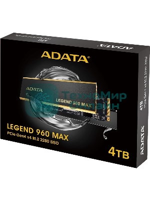 Накопитель SSD ADATA LEGEND 960 MAX, 4Tb, M.2 2280, PCIe 4.0 x4, NVMe, R/W 7400/6800, с радиатором