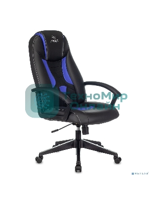 Кресло Zombie 8 черный/синий, экокожа, 120 кг, механизм качания