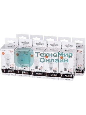 Лампа светодиодная Gauss Elementary 15Вт цок.: E27 груша 220B 3000K св. свеч. бел. теп. A60 (упак.: 10 шт)