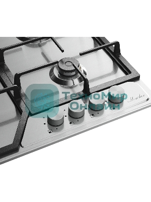 Варочная поверхность MONSHER MSG 63 Acier, газ, High-Tech, 58 см, автоматический электроподжиг, газ-контроль, форсунки под сжиженый газ, SABAF конфорки, чугунные решетки, нержавеющая сталь