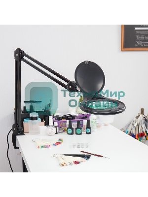 Лупа на струбцине Rexant, круглая, 5D, с подсветкой 56 SMD LED, черная