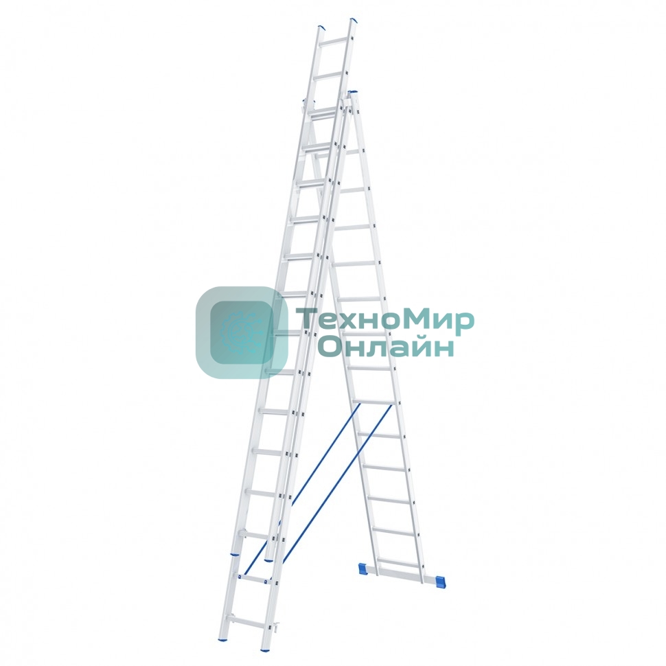 Лестница Сибртех, 3 х 14 ступеней, алюминиевая, трехсекционная