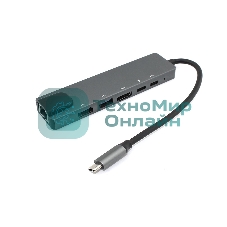 Адаптер Type-C на HDMI, USB 3.0*2 + RJ45 + Type-C*2, серый