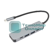 Адаптер Type-C на HDMI, USB 3.0*2 + 2 Type-C для MacBook, серый