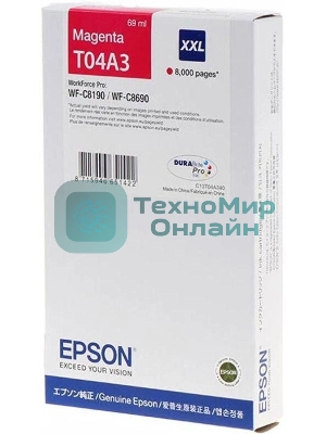 Картридж струйный Epson C13T04A340 пурпурный (8000 стр.) для WF-C8190 / WF-C8690