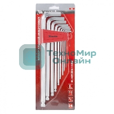 Набор ключей имбусовых Matrix HEX, 2–12 мм, CrV, 9 шт., экстра-длинные, c шаром, сатин.