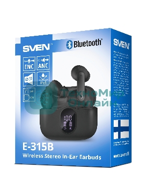Наушники TWS SVEN E-315B черный, внутриканальные, Bluetooth, сенсорное управление, до 5 ч