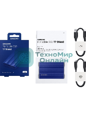 Внешний SSD Samsung T7 Shield, 2TB, USB 3.2 Gen 2 Type-C, R/W 1050/1000, синий