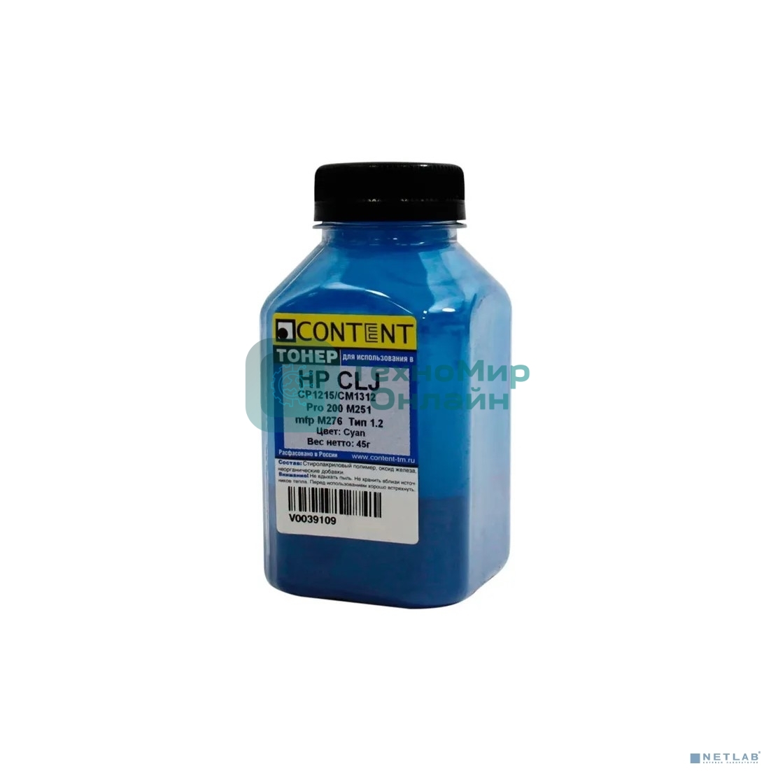 Тонер Content для HP CLJ CP1215/CM1312/Pro 200 M251/mfp M276, Тип 1.2, Bk, 55 г, банка