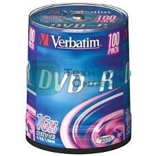 Диск DVD-R Verbatim 4.7Gb 16x Cake Box (100шт) (43549)