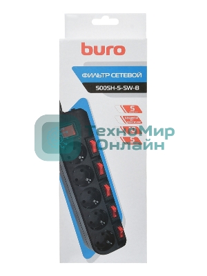 Сетевой фильтр Buro 500SH-5-SW-B 5 м, 5 розеток, черный, коробка