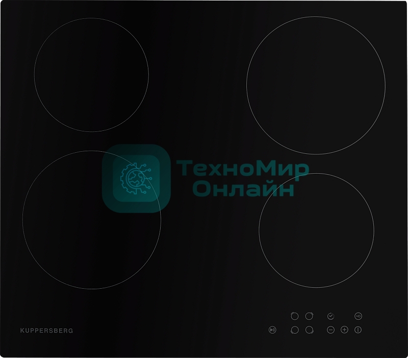 Электрическая варочная панель Kuppersberg ECO 601/ширина 60 см, 4 зоны ускоренного нагрева HI-Light, сенсорное управление, 5 цифровых дисплев, 9 уровней мощности, автоотключение, защита от детей, индикаторы остаточного тепла, Таймер, Stop & Go, черный, прямой край.