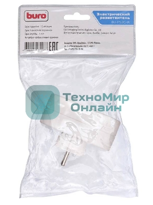 Сетевой разветвитель Buro BU-PS2G-W (2 розетки) белый (пакет ПЭ)