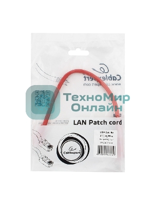 Патч-корд UTP Cablexpert cat.5e, 0.25м, литой, многожильный, красный