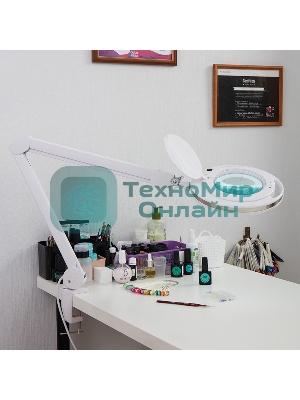 Лупа на струбцине Rexant, круглая, 3D, с подсветкой 60 LED, сенсорный регулятор яркости, белая