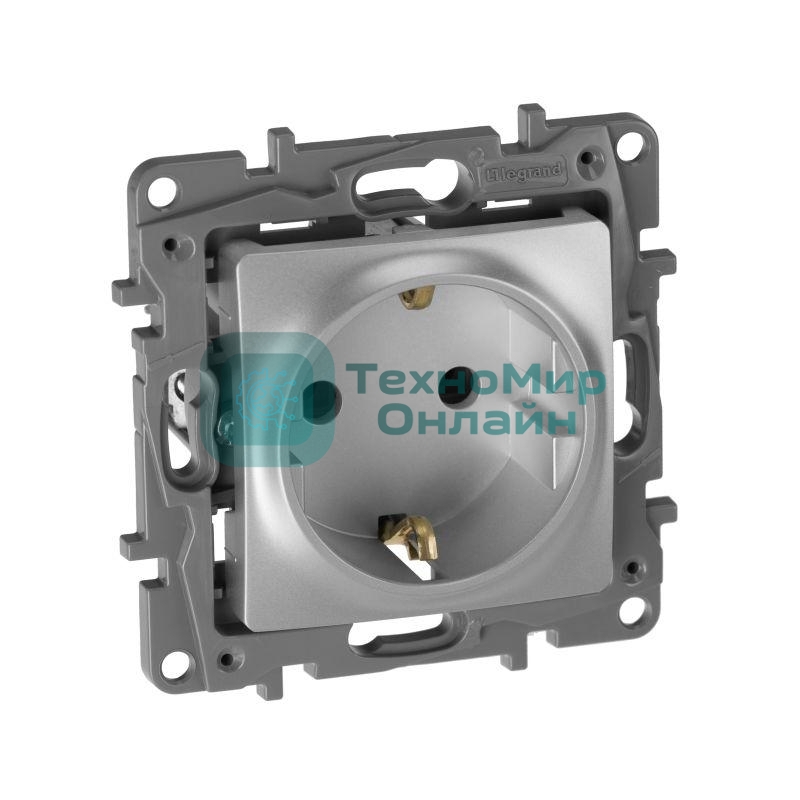 Розетка 2К+З, немецкий стандарт, винтовые зажимы, 16А, 250 В~, Etika, алюминий Розетка 2К+З, немецкий стандарт, винтовые зажимы, 16А, 250В~, Etika, алюминий