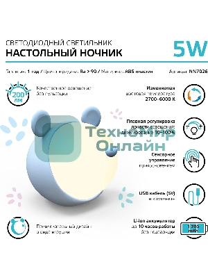 Ночник Gauss NN7026 мышка голубой