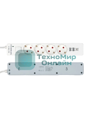 Сетевой фильтр Гарнизон EPS-OP-4-CU2-W-2 2.0 Мультипорт 4 р, 10А, 1xType-C PD, 2 х USB QC, 4 м, ур.защиты 4+, белый, пак (21449)