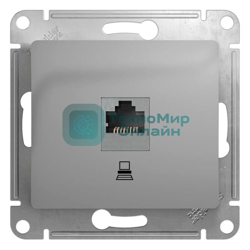 Механизм розетки комп. 1-м СП Glossa RJ45 CAT.5E алюм. SchE GSL000381K