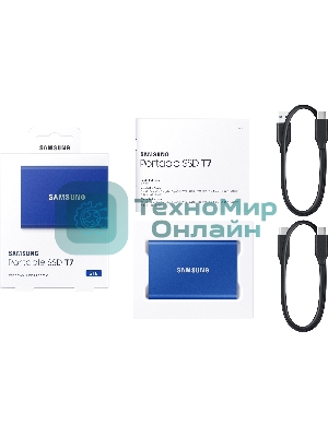 Внешний SSD Samsung T7, 2TB, USB 3.2 Gen 2 Type-C, R/W 1050/1000, синий