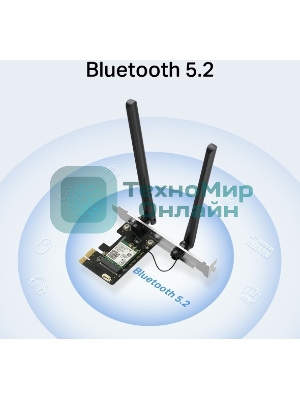 Сетевой адаптер Wi-Fi + Bluetooth Mercusys MA80XE AX3000 PCI Express (ант.внеш.несъем.) 2ант.