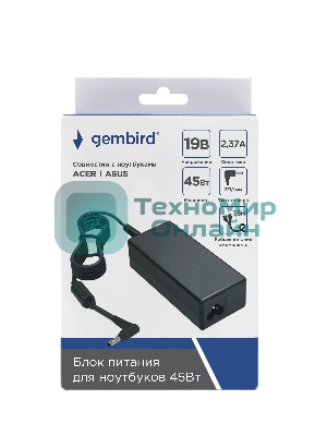 Блок питания Gembird для ноутбуков ACER, ASUS NPA-AC37, 19В/2.37А, 45Вт, штекер 3х1.1мм, коробка