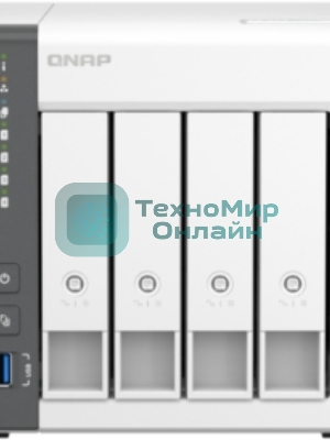 Сетевое хранилище SMB QNAP TS-433-4G NAS 4 HDD trays. ARM 4-core Cortex-A55 2.0GHz, ram 4 Gb (max), 1x1GbE, 1x2.5GbE, 2xUSB 2.0 port,1xUSB 3.2 Gen 1