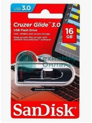 Флешка USB SanDisk CZ600 Cruzer Glide (SDCZ600-016G-G35), 16Gb, USB 3.0, R/W 100/30, черный/красный
