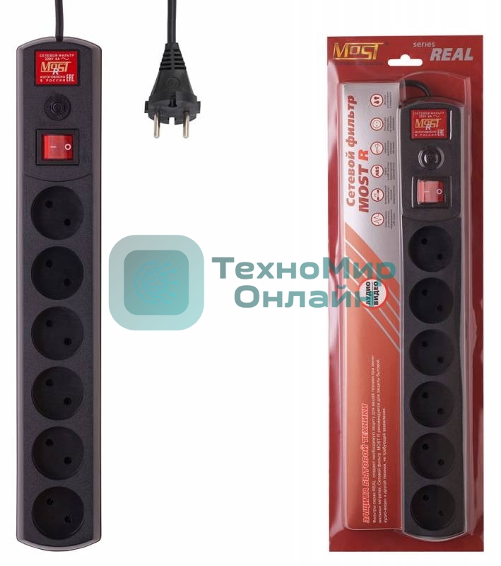Сетевой фильтр Most R 5 м (6 розеток) черный (коробка)