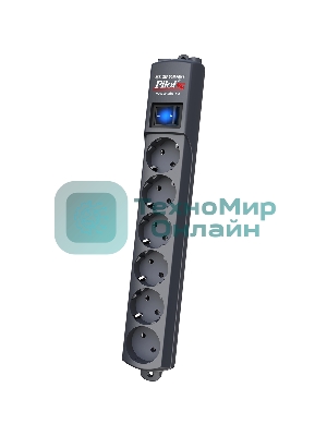 Сетевой фильтр Pilot S 6 розеток (5 евро + 1 без заземления) 7 м, графит