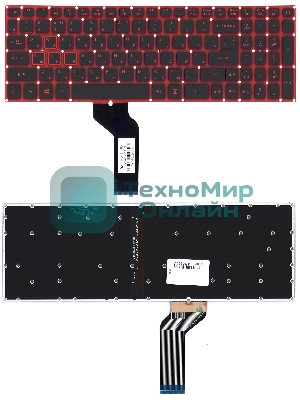 Клавиатура для ноутбука Acer Nitro 5 AN515-51 черная с красной подсветкой (стрелки без рамки)