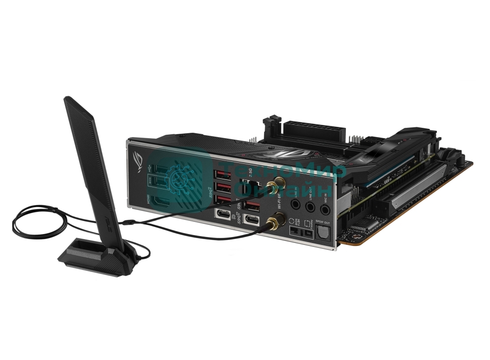 Материнская плата ASUS ROG STRIX B650E-I GAMING WIFI, AM5, AMD B650, 2xDDR5, 2xSATA, 2xM.2, 1xPCIe 5.0 x16, 1xHDMI, 1x 2.5Gb LAN, 4xUSB-A 3.2 Gen 2, 1xUSB-A 3.2 Gen 1, 1xUSB-C 3.2 Gen 2x2, 3x3.5 мм, 7.1, Mini-ITX