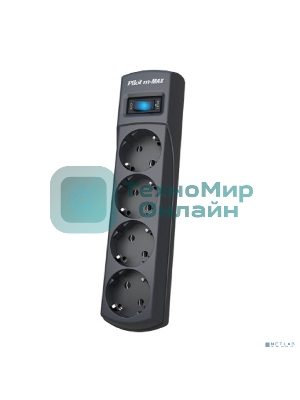 Сетевой фильтр ZIS Pilot m Max 4 розетки (евро с заземлением), 15А/3.3кВа, автомат, 3 м, черный Surge protector Pilot m Max 4 euro outlets, 15А/3.3кВа, 3m, black