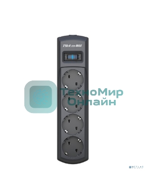 Сетевой фильтр ZIS Pilot m Max 4 розетки (евро с заземлением), 15А/3.3кВа, автомат, 3 м, черный Surge protector Pilot m Max 4 euro outlets, 15А/3.3кВа, 3m, black