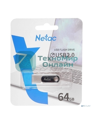 Флешка USB Netac U278 (NT03U278N-064G-20PN), 64Gb, USB 2.0, R/W 50/10, серебристый/черный
