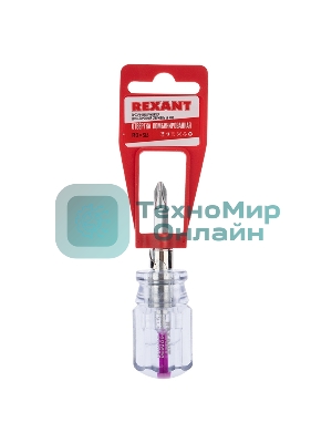 Отверткакомбинированная Rexant, прозрачная рукоятка,двухсторонний стержень 40 мм (крестовая PH 2, шлицевая SL 6 мм)