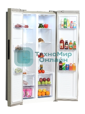 Холодильник Hyundai CS4505F нержавеющая сталь двухкамерный Side by Side 271/165л морозилка сбоку