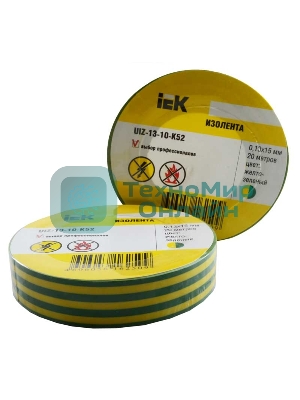 Изолента IEK UIZ-13-10-K52 0,13х15 мм желто-зеленая 20 метров