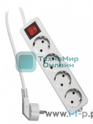 Сетевой фильтр Гарнизон ELB-G4-W-5, 4 евророзетки с выключателем и заземлением, допустимый ток 16А, длина 5 м.