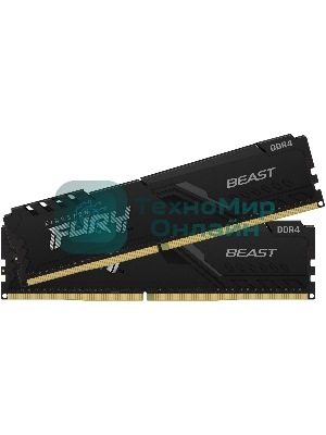 Оперативная память Kingston Fury Beast, DDR4, 16GB (2x8GB), 3200MHz, CL16, DIMM, с радиатором, черный